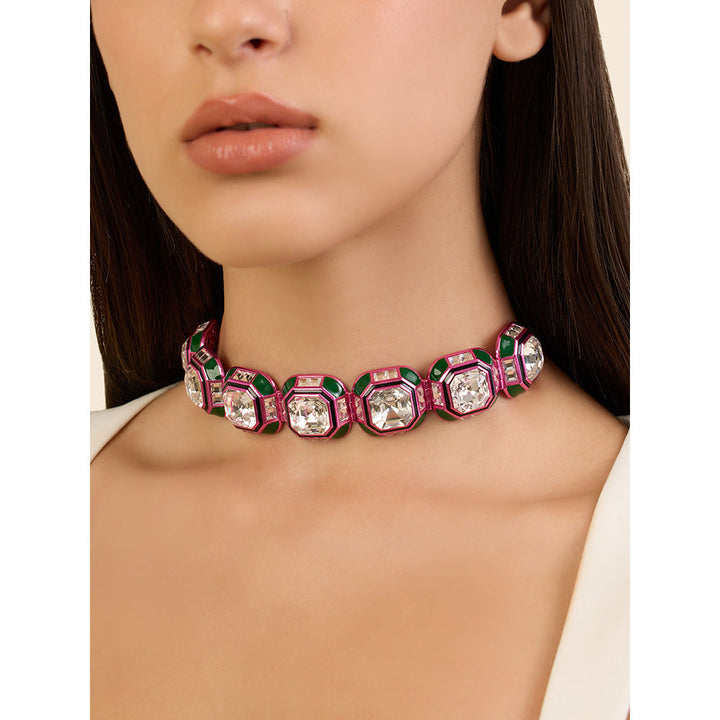 Isharya Hyper Pink Crystal Choker In Signature Colored Plating