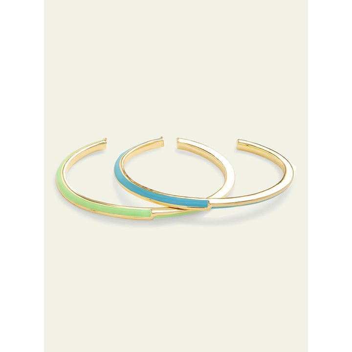 Isharya Green & Blue Stackable Cuffs in 18Kt Gold Plated Bracelet (Pack of 2)