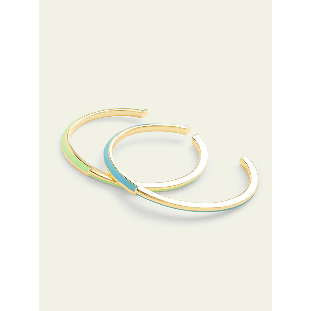 Isharya Green & Blue Stackable Cuffs in 18Kt Gold Plated Bracelet (Pack of 2)