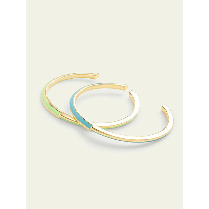 Isharya Green & Blue Stackable Cuffs in 18Kt Gold Plated Bracelet (Pack of 2)