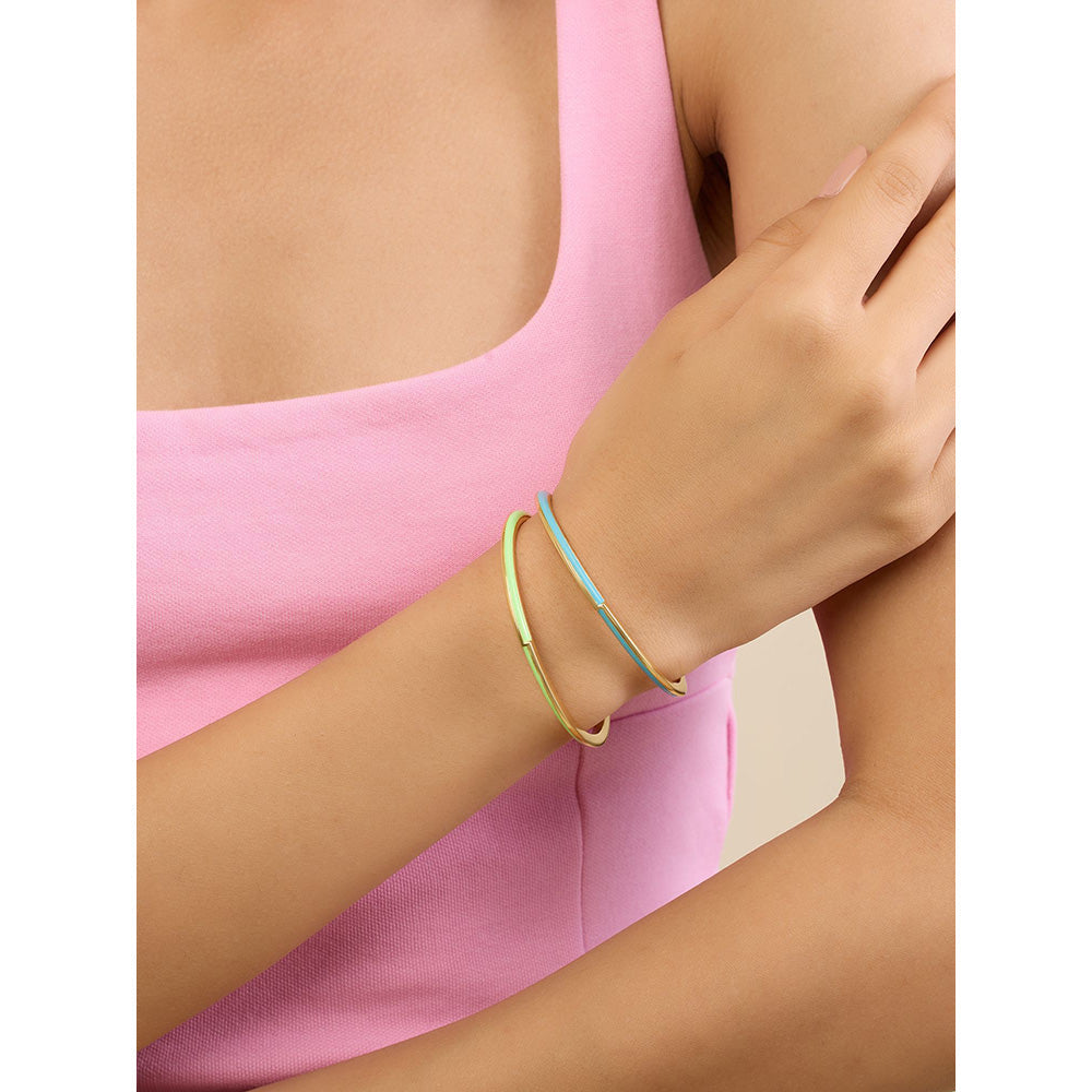 Isharya Green & Blue Stackable Cuffs in 18Kt Gold Plated Bracelet (Pack of 2)