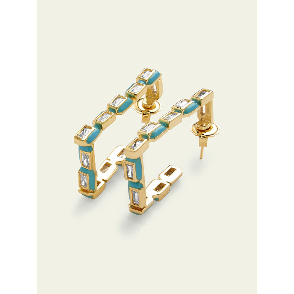 Isharya Blue Square in 18Kt Gold Plated Earrings