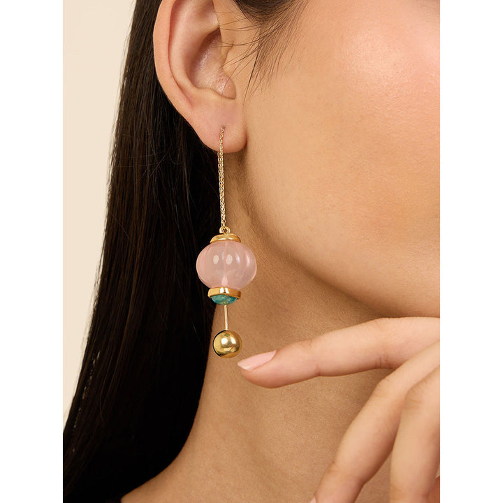 Isharya Pink Needle Thread in 18Kt Gold Plated Earrings