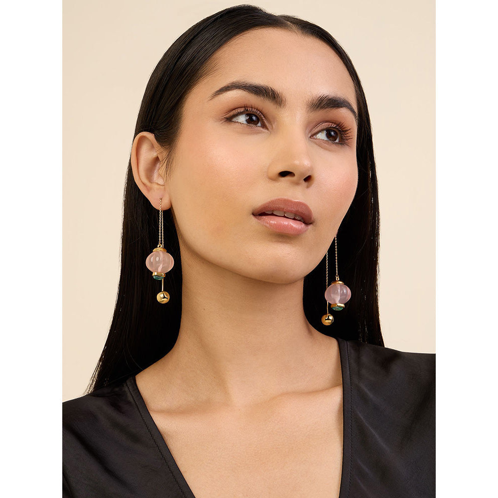 Isharya Pink Needle Thread in 18Kt Gold Plated Earrings