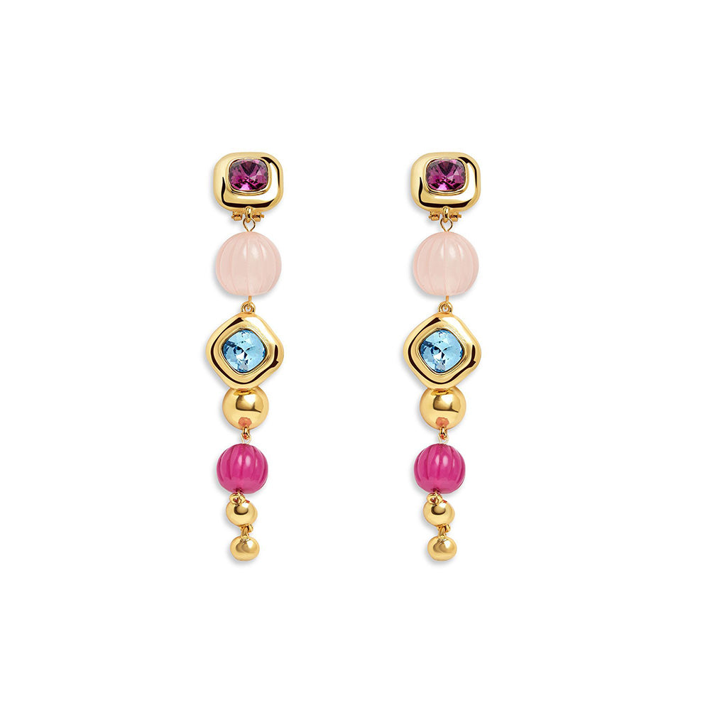 Isharya Long Pink & Aqua Danglers in 18Kt Gold Plated Earrings