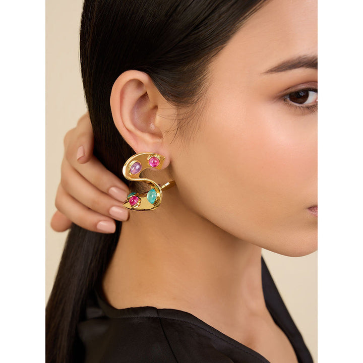 Isharya Hidden Gems in 18Kt Gold Plated Earrings