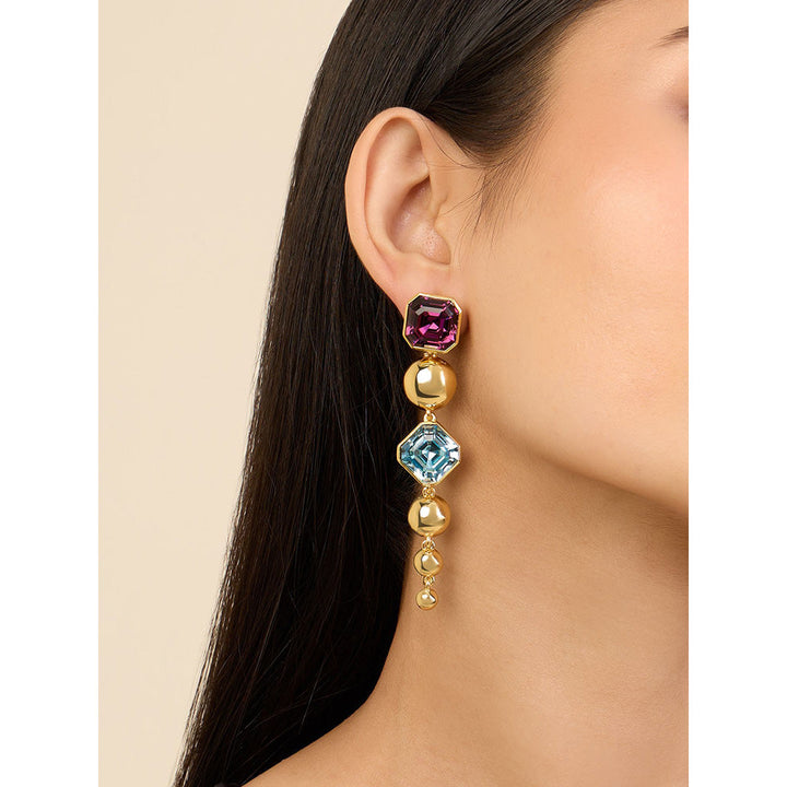 Isharya Long Hidden Gems Danglers in 18Kt Gold Plated Earrings