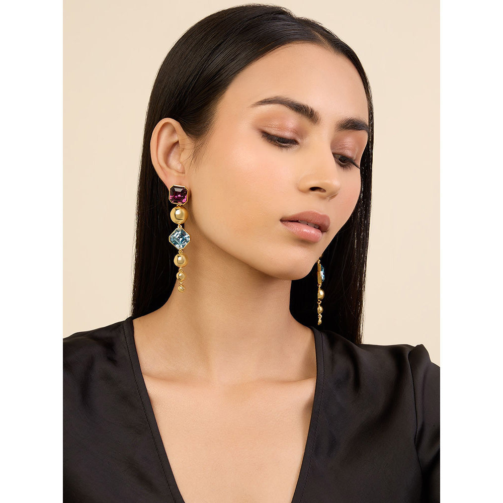 Isharya Long Hidden Gems Danglers in 18Kt Gold Plated Earrings