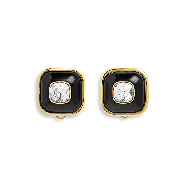 Isharya Black Resin Crystal in 18Kt Gold Plated Earrings