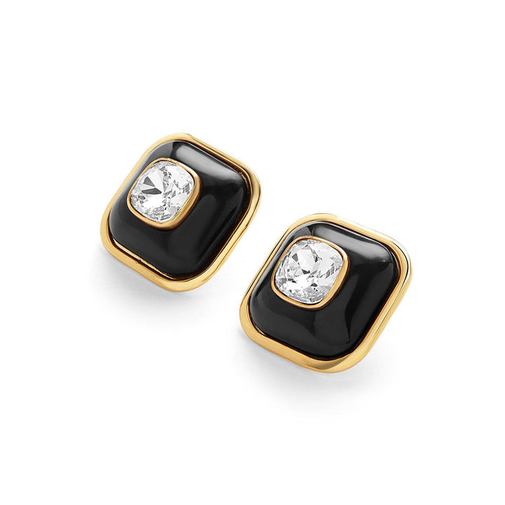 Isharya Black Resin Crystal in 18Kt Gold Plated Earrings