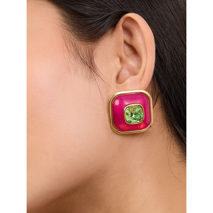 Isharya Pink & Green Classic in 18Kt Gold Plated Earrings