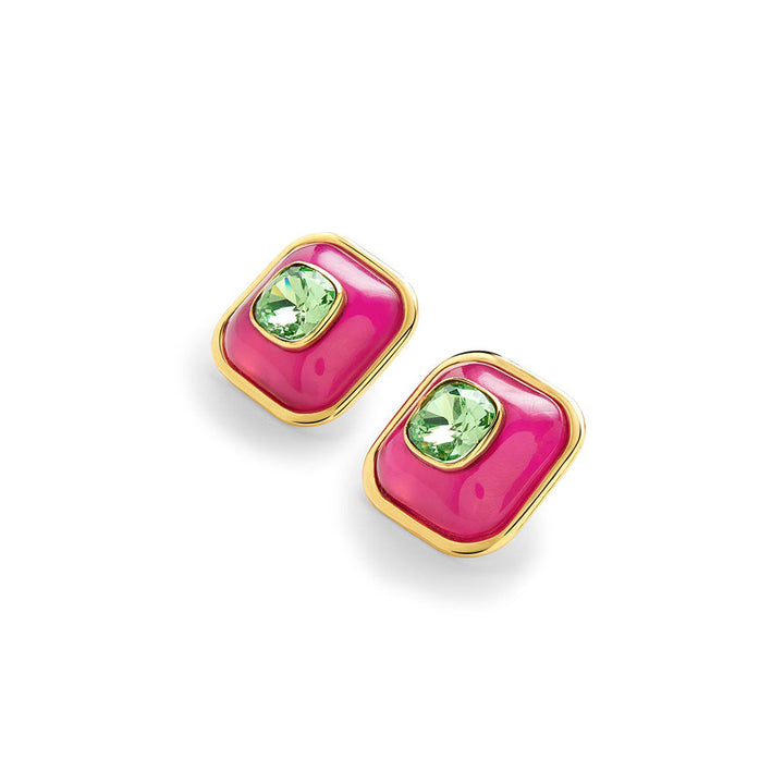 Isharya Pink & Green Classic in 18Kt Gold Plated Earrings