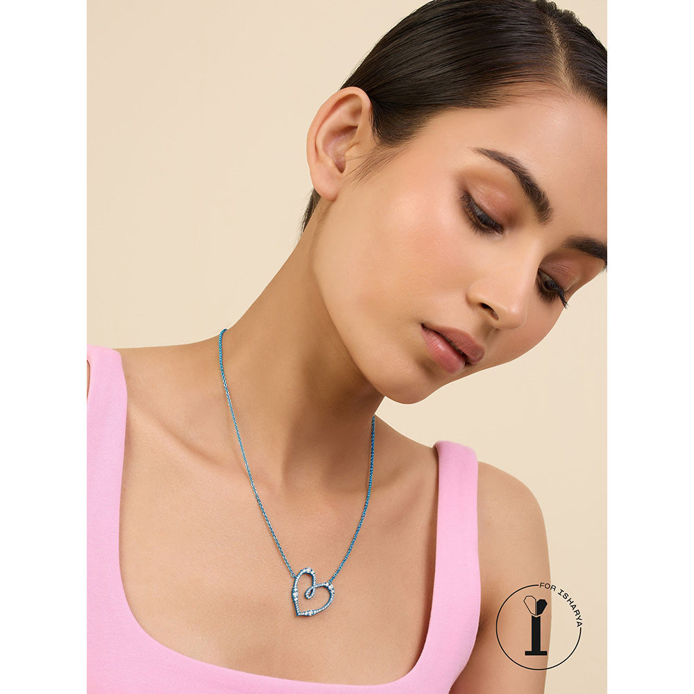 Isharya Blue Heart Pendant in Signature Colored Plating Necklace