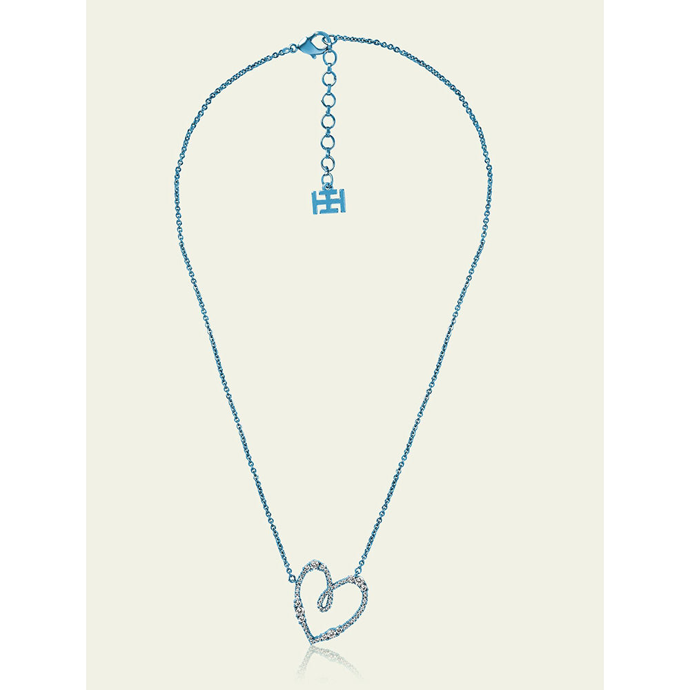 Isharya Blue Heart Pendant in Signature Colored Plating Necklace