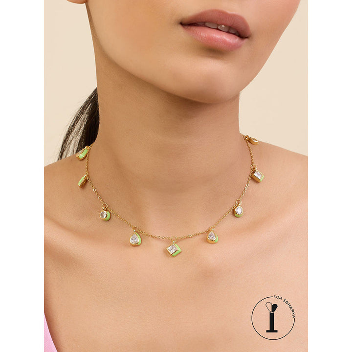 Isharya Green Fixed Charm in 18Kt Gold Plated Necklace