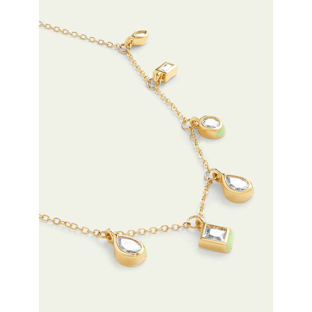 Isharya Green Fixed Charm in 18Kt Gold Plated Necklace