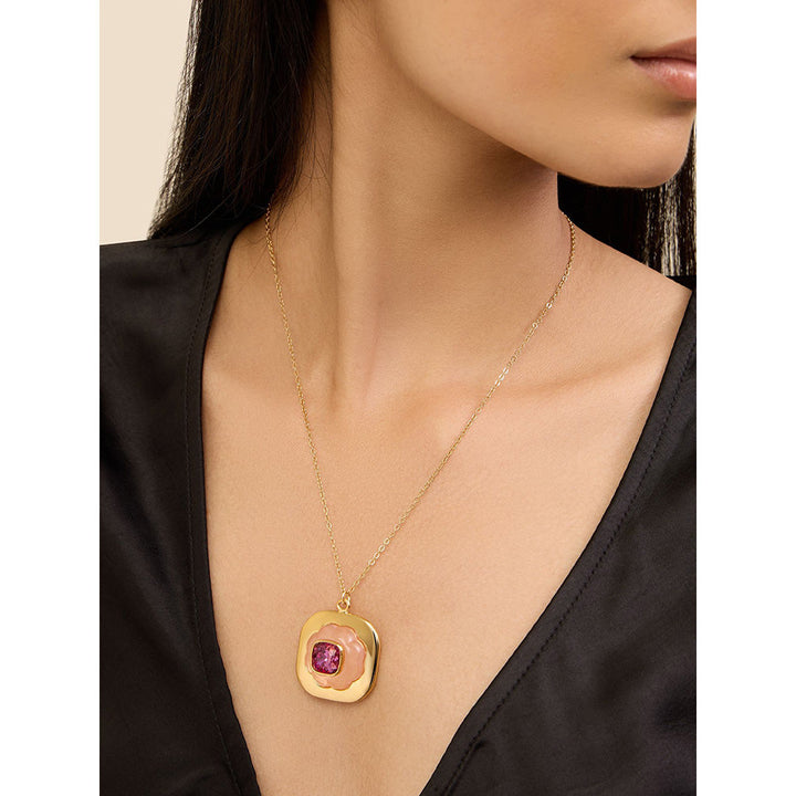 Isharya Think Pink Pendant in 18Kt Gold Plated Necklace