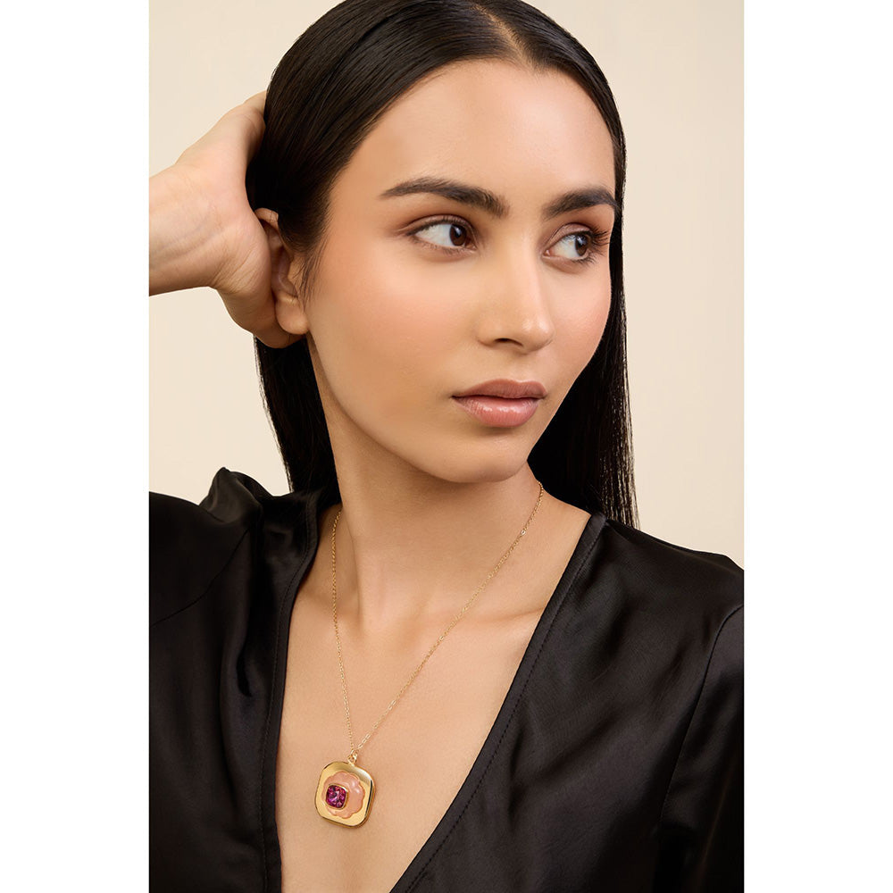 Isharya Think Pink Pendant in 18Kt Gold Plated Necklace