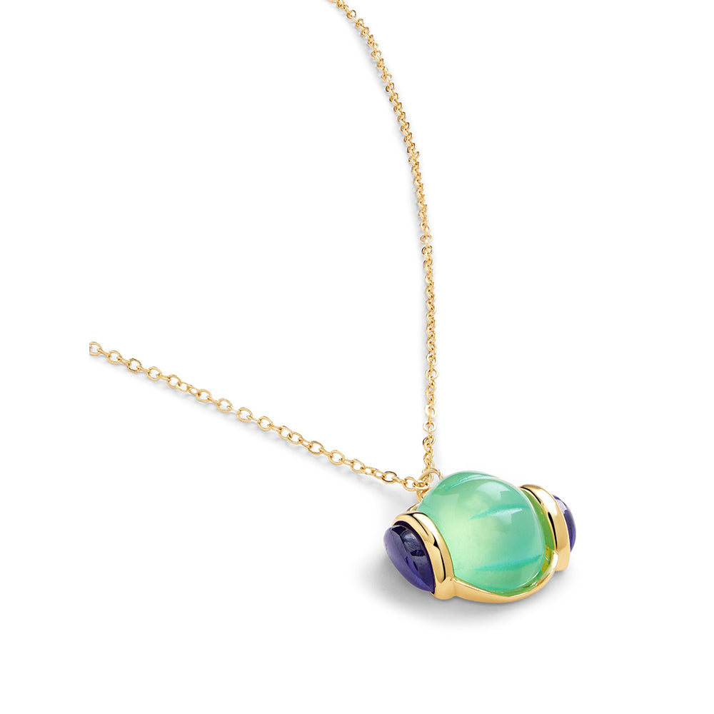 Isharya Blue Corundum Pendant in 18Kt Gold Plated Necklace