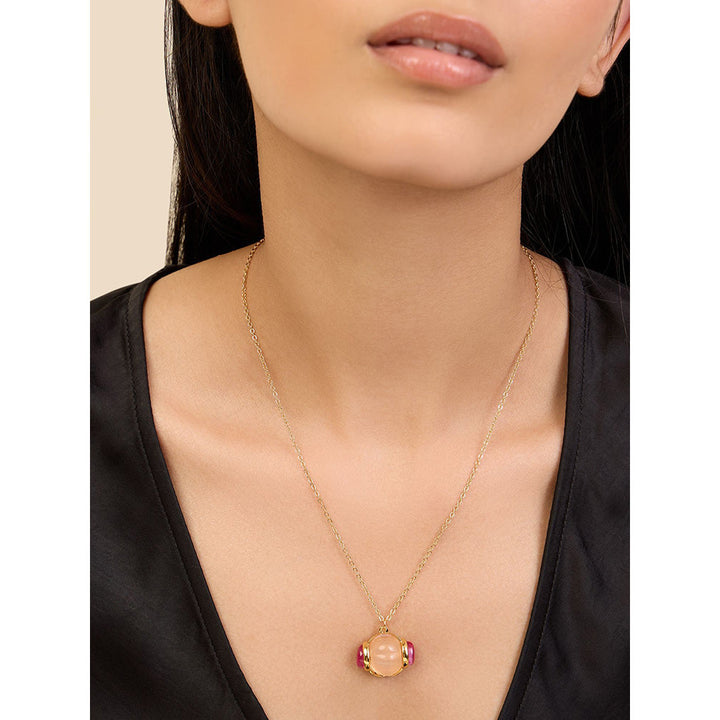 Isharya Pink Tourmaline Pendant in 18Kt Gold Plated Necklace