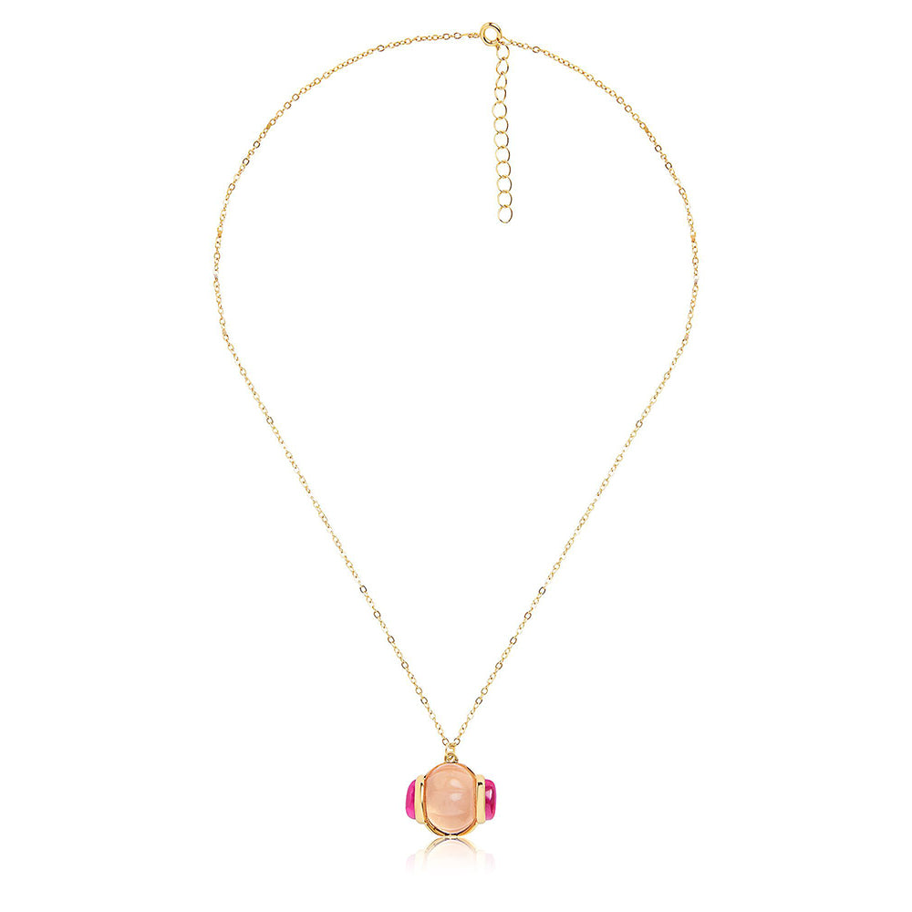 Isharya Pink Tourmaline Pendant in 18Kt Gold Plated Necklace