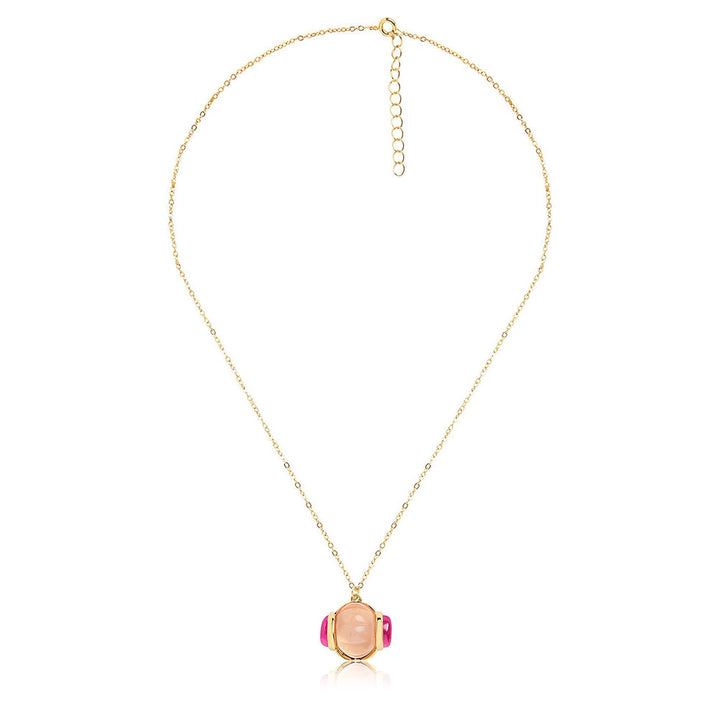 Isharya Pink Tourmaline Pendant in 18Kt Gold Plated Necklace