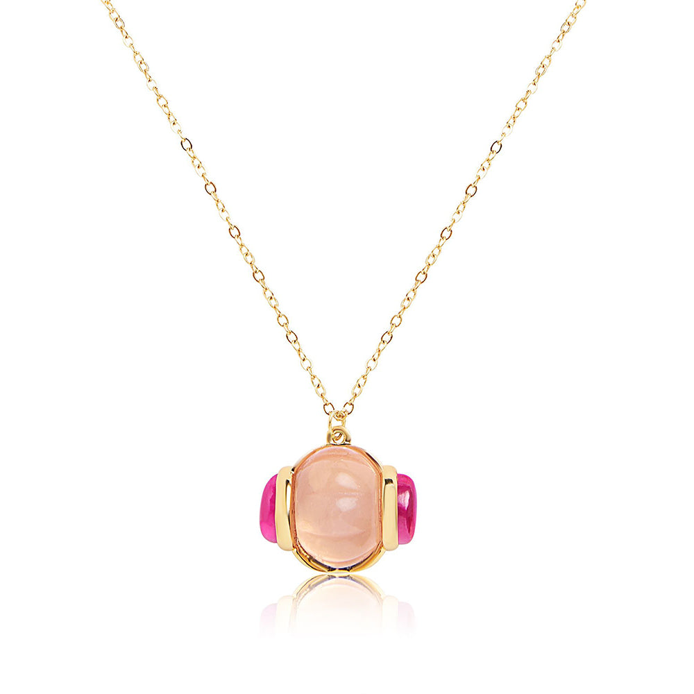 Isharya Pink Tourmaline Pendant in 18Kt Gold Plated Necklace