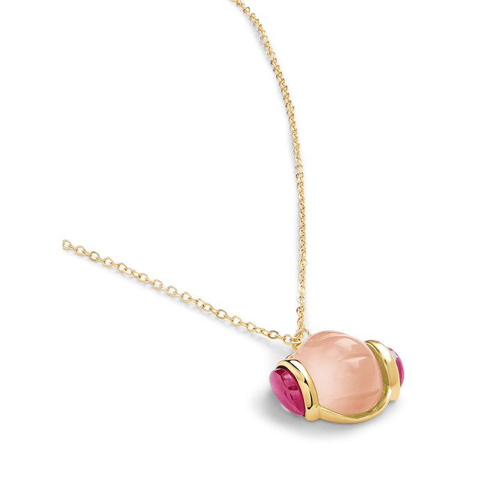 Isharya Pink Tourmaline Pendant in 18Kt Gold Plated Necklace