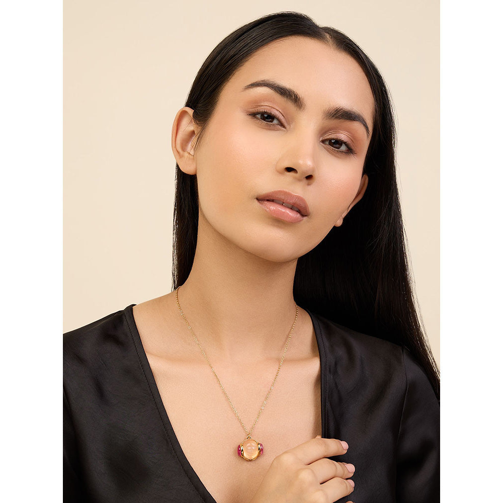 Isharya Pink Tourmaline Pendant in 18Kt Gold Plated Necklace