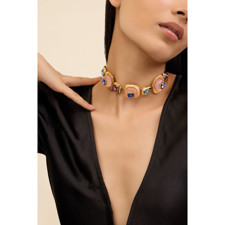 Isharya Multicolour Crystal in 18Kt Gold Plated Chokers