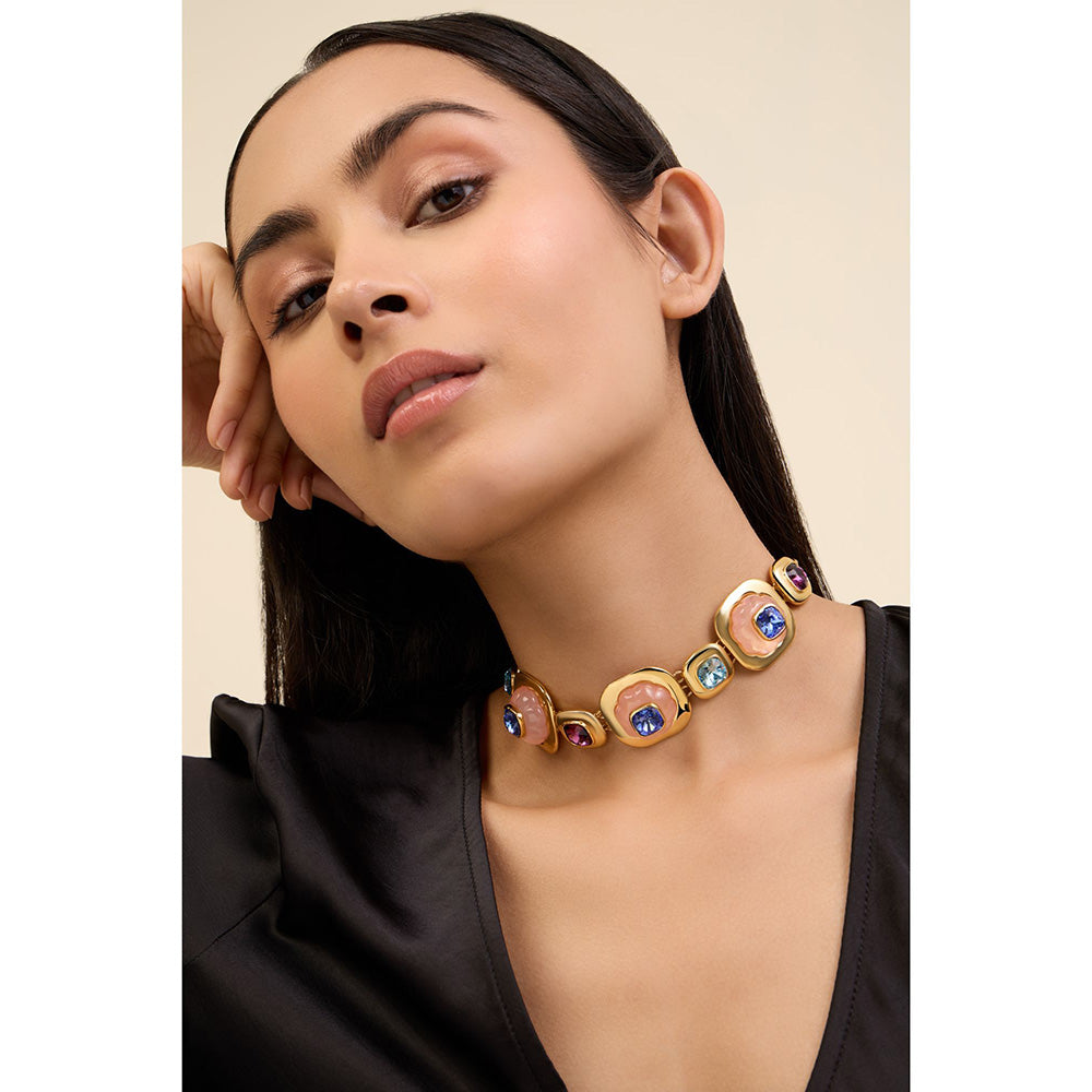 Isharya Multicolour Crystal in 18Kt Gold Plated Chokers