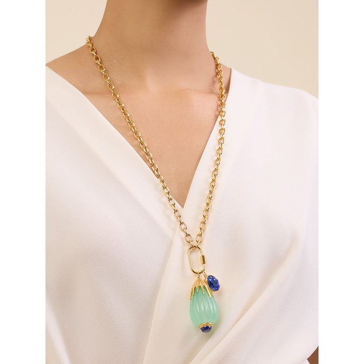 Isharya Blue Corundum Chain in 18Kt Gold Plated Necklace