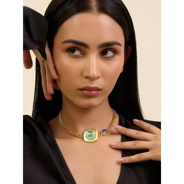 Isharya Into The Blue Statement in 18Kt Gold Plated Chokers