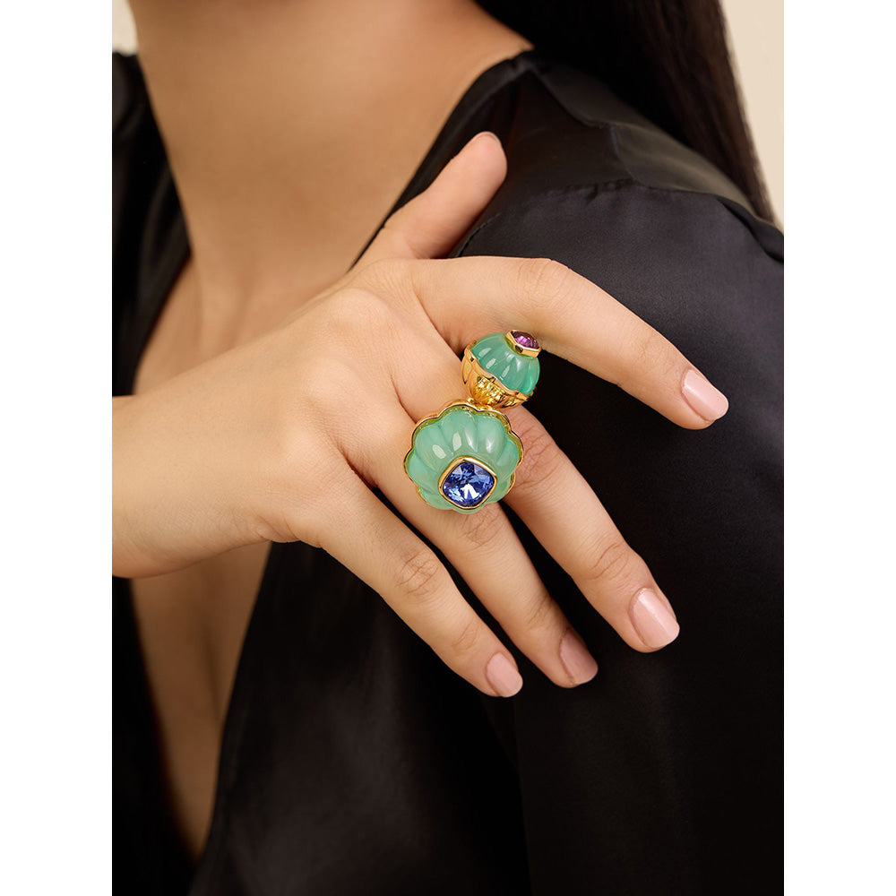 Isharya Blue Melon Statement in 18Kt Gold Plated Ring