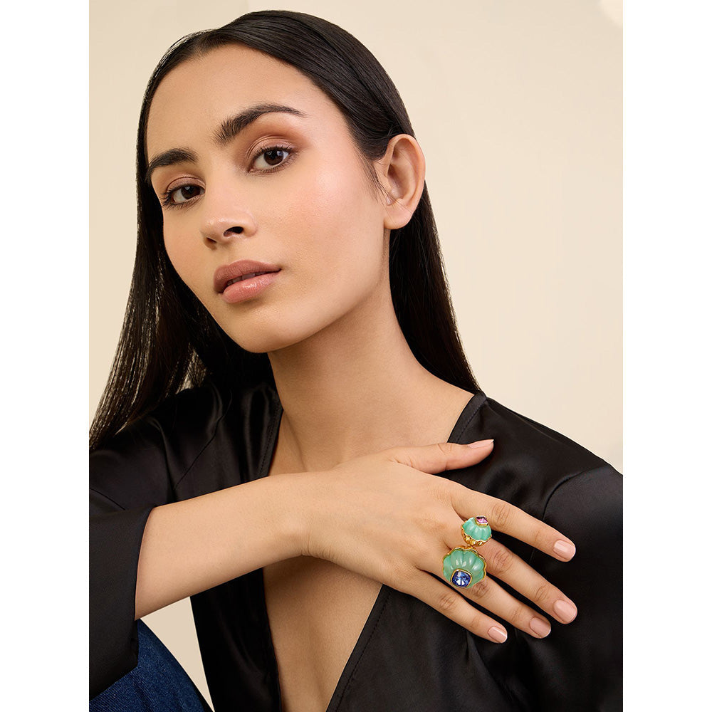 Isharya Blue Melon Statement in 18Kt Gold Plated Ring