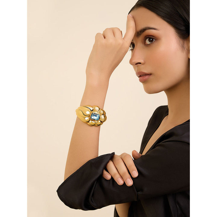 Isharya Aqua Blue Statement Cuff in 18Kt Blue Plated Bracelet