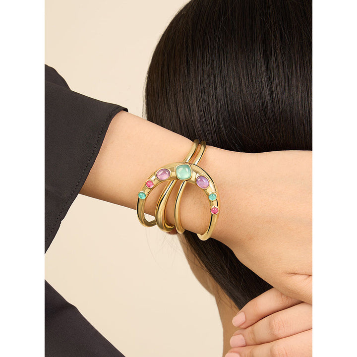 Isharya Hidden Gems Statement Cuff in 18Kt Gold Plated Bracelet