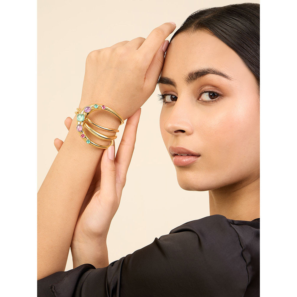 Isharya Hidden Gems Statement Cuff in 18Kt Gold Plated Bracelet