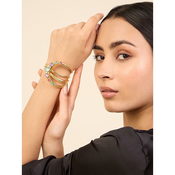 Isharya Hidden Gems Statement Cuff in 18Kt Gold Plated Bracelet