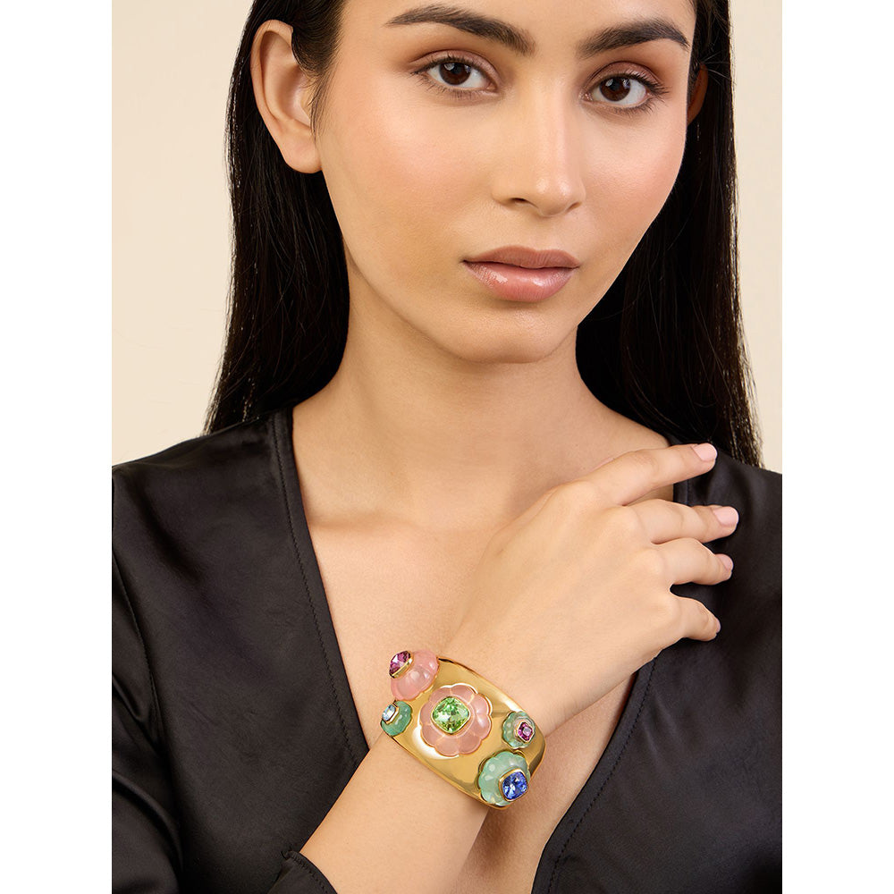 Isharya Crystal Resin Statement Cuff in 18Kt Gold Plated Bracelet