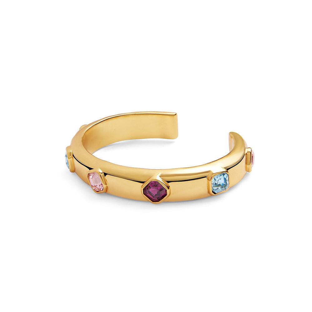 Isharya Crystal Charms Cuff in 18Kt Gold Plated Bracelet