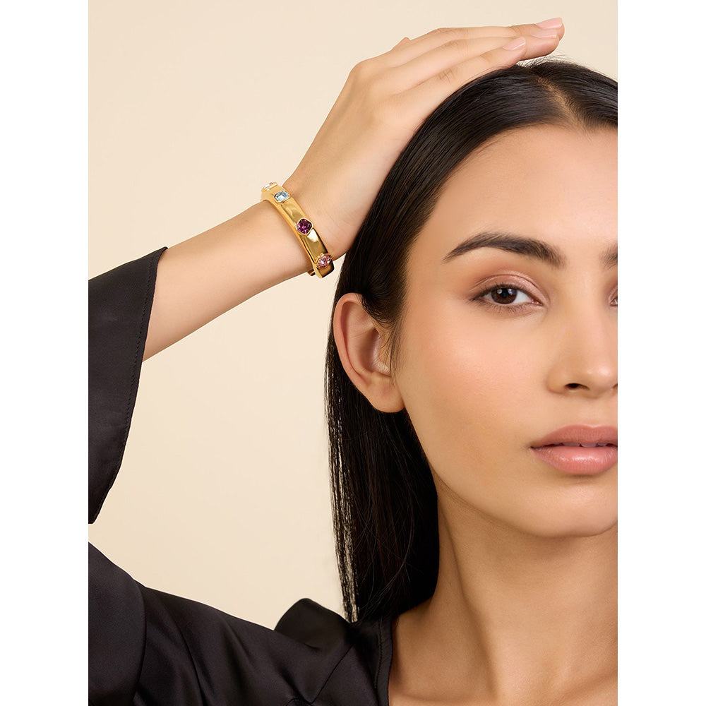 Isharya Crystal Charms Cuff in 18Kt Gold Plated Bracelet