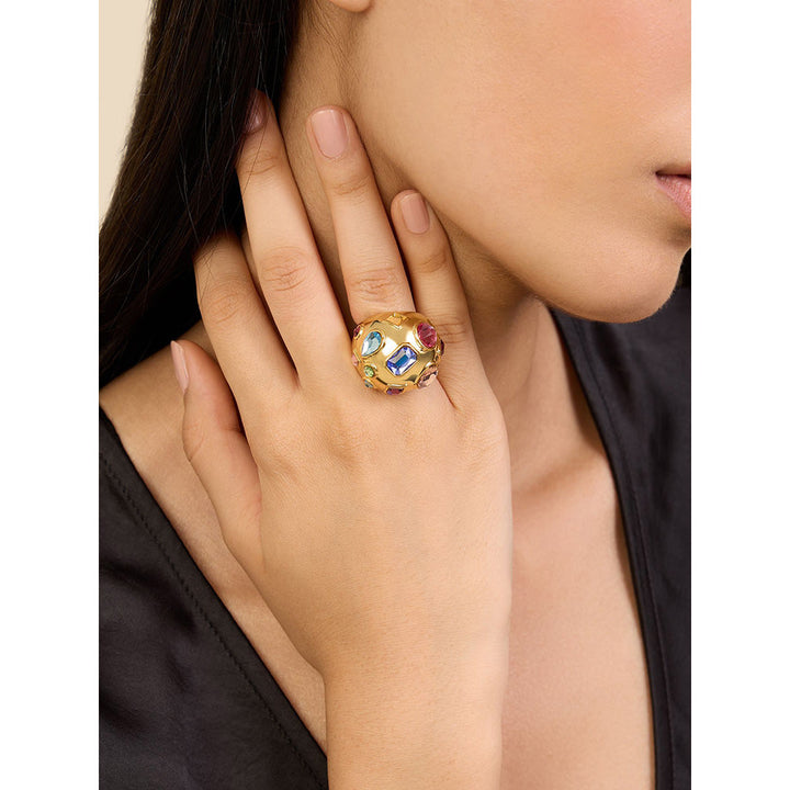 Isharya Crystal Statement in 18Kt Gold Plated Ring