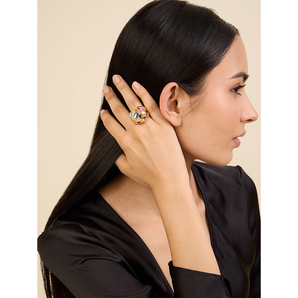 Isharya Crystal Statement in 18Kt Gold Plated Ring