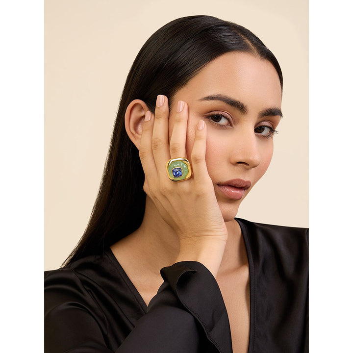 Isharya Green & Sapphire in 18Kt Gold Plated Ring