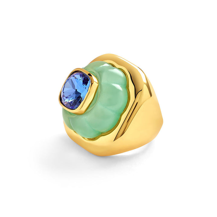 Isharya Green & Sapphire in 18Kt Gold Plated Ring