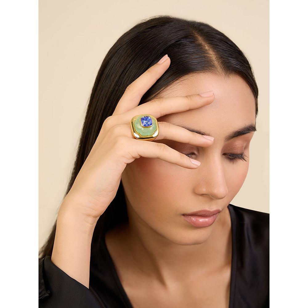 Isharya Green & Sapphire in 18Kt Gold Plated Ring