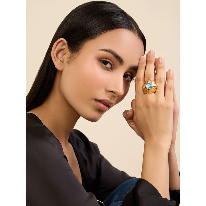 Isharya Aqua Mood Statement in 18Kt Gold Plated Ring