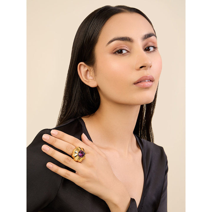 Isharya Pink Things Statement in 18Kt Gold Plated Ring