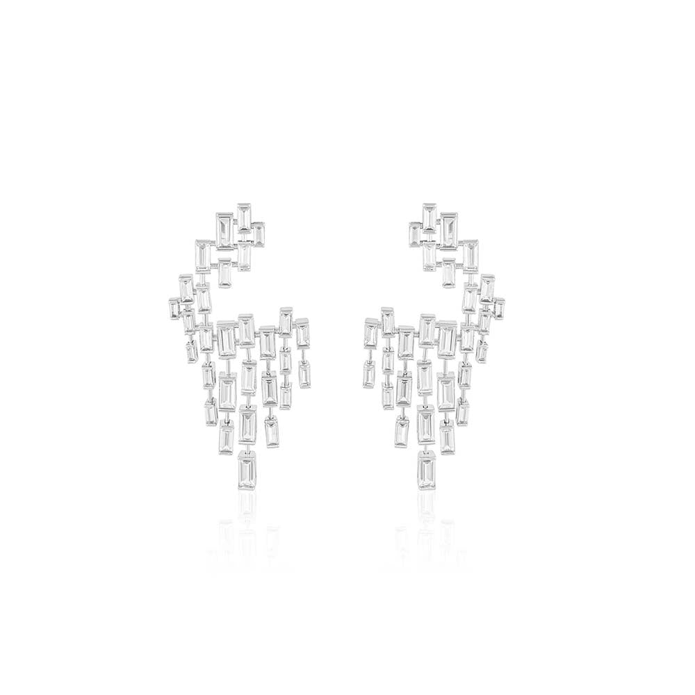 Isharya Abstract Chandelier Statement Earrings In Rhodium Plating